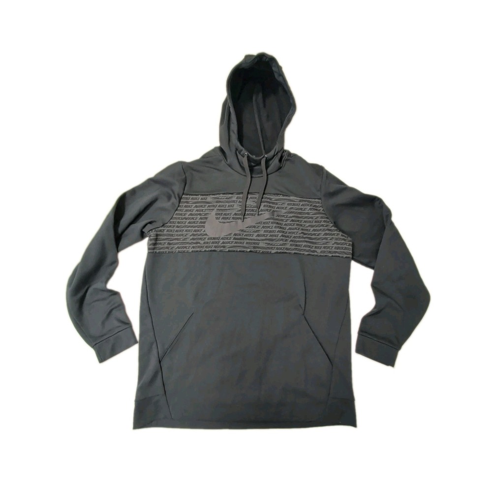 Nike Hoodie Sweatshirt Men L Black Swoosh Dri Fit Fleece Lined Active Streetwear